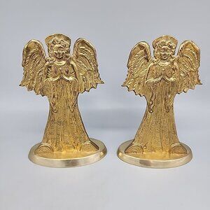 Vintage Brass Praying Angel candle stick holders Set of 2 India 5.5"